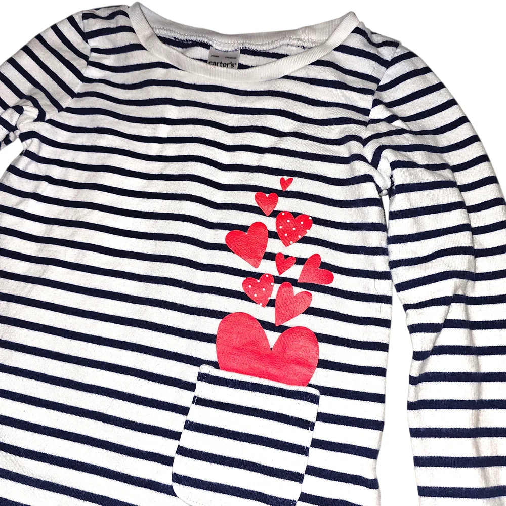 Carter's Black and White‎ Striped Long Sleeve with Red Heart Accents